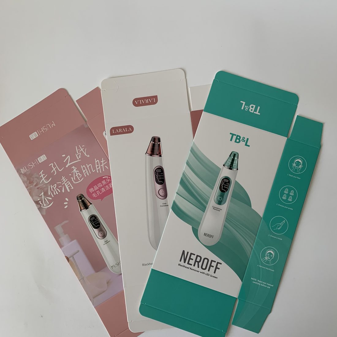 Two offset-printed cosmetic folding cartons from our Shenzhen production floor